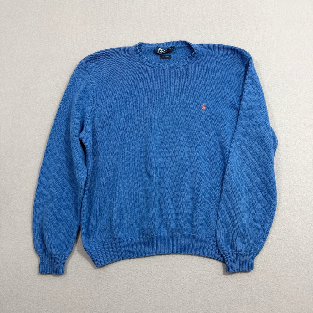 Vintage Polo Ralph Lauren Sweater Mens XXL Blue Crewneck Cotton Pony Logo Knit